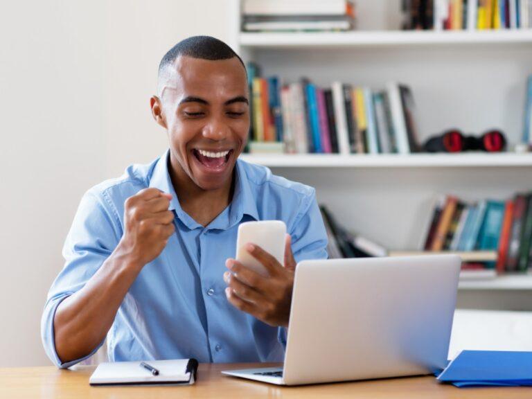 guy happy to have made money online