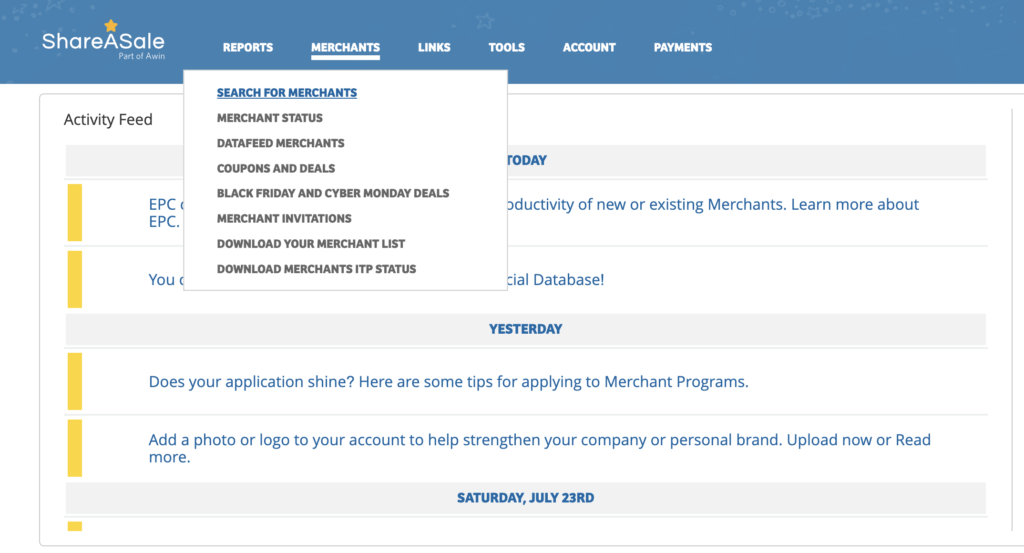ShareASale Review - Merchant Search