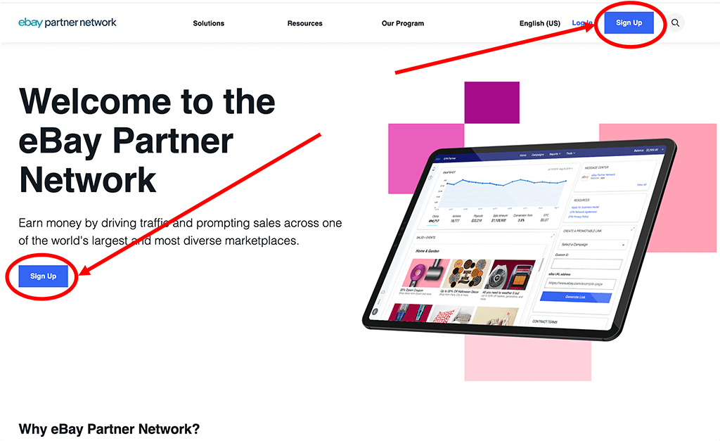 ebay partner network signup page