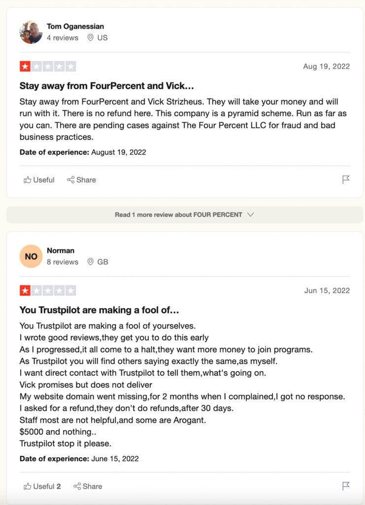 Four Percent Group - Negative Reviews on Trustpilot - Smart Passive Income Success - Smart Passive Income Success